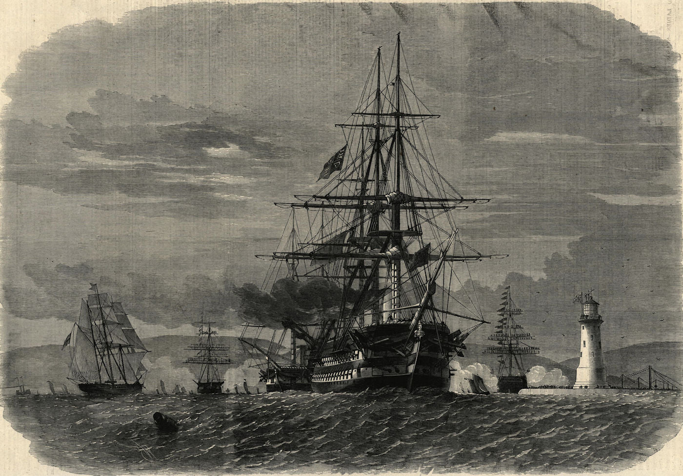 Prince of Wales (Edward VII) departing Plymouth Sound for Canada. Devon 1860